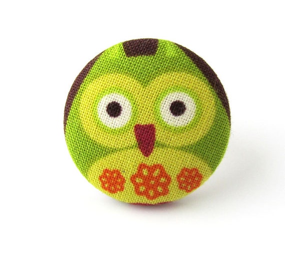 Ring big large owl bird orange green funky funny by KooKooCraft