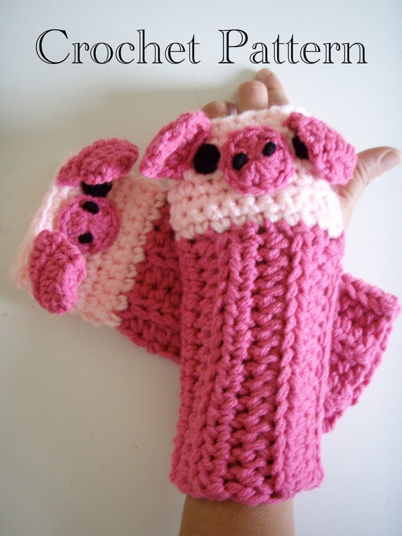 Crochet Piggy Pig Fingerless Gloves Pattern PDF