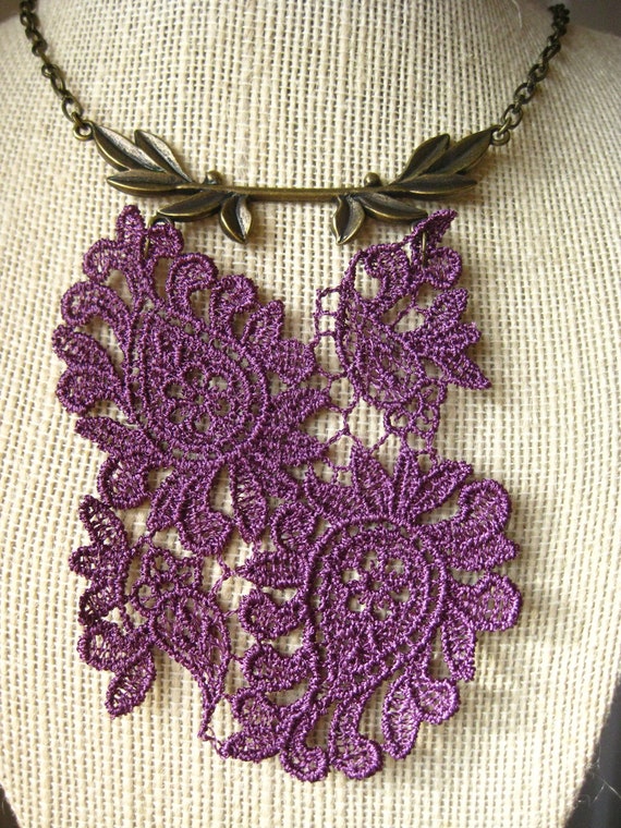 SHOP CLOSING, Purple Lace Necklace, Branch Pendant, Adjustable Chain