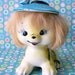 Ultra Kitschy Cute Mid Century Kitsch California Creations by Bradley Japan Tiger with Blue Flower Hat and Real Fur stamped 1959