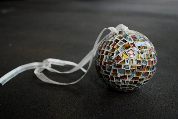 Mosaic Christmas Ornament Silver and Gold by GreenStreetMosaics