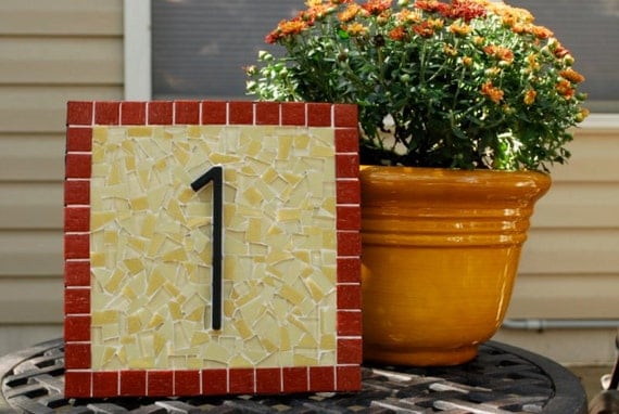 Mosaic Address Plaque House Number Sign by GreenStreetMosaics