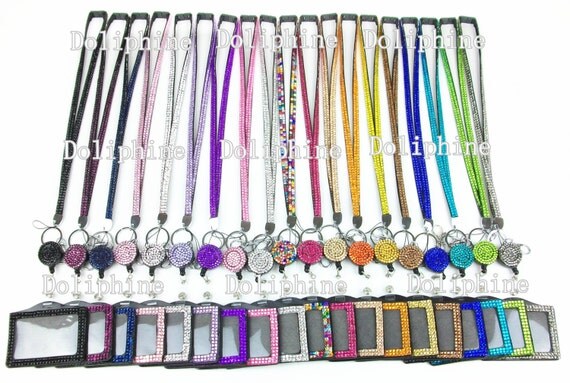 Breakaway 3 in 1 Bling Rhinestone LANYARD with Retractable Reel & Horizontal Badge Holder
