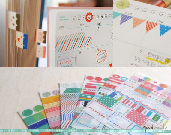 Rainbow Diary Deco Sticker Set / / Diary Stickers, Journal Stickers, Organizer, Label, Kawaii, Fargerike, DIY, mønster / / 6 Ark, 300 stk