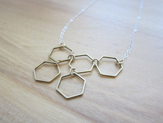 Honeycomb Necklace, Geometric hexagon jewelry