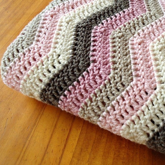 ON SALE - Hand Crocheted Baby Blanket Pure Australian Wool "Rocky Road" Ripple Afghan - Size Grande