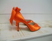 Wedding Shoes 3.5 Over 100 Colors  Orange Shoes Wedding Bride  Rhinestone Crystal Peep Toe Heels Ribbon Bow