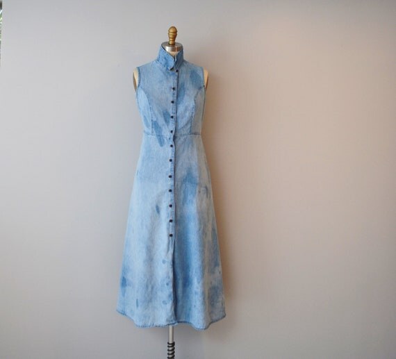 Vintage upcycled washed out denim dress size 6