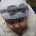 Hand Knit Baby Hat with Bow White and Grey Merino by norahsnook1