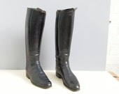 Black Leather Riding Boots,   Leather Equestrian Tall,  Handmade Vintage Boots