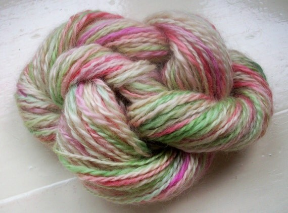 Handspun hand painted Wensleydale yarn rose pink by SpinningStreak