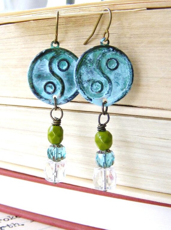 Blue Green YinYang Charms with Olive Green Blue by meiguidesigns