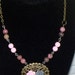 Pink and Gray Rose Necklace, Pink Gemstone Round Glass Beads Necklace, Fancy Filigree Rose Chain Necklace