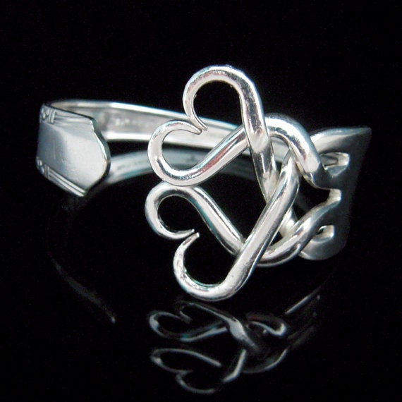 Silver Fork Bracelet in Original Weaving Hearts Design