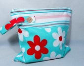 Baby Wet Bags . Zippered Wet Bag . Medium Wet Bag . Turquoise and Red