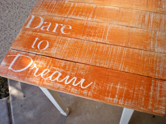 Pallet Table Endtable Nightstand Shabby Boho Orange & White FREE SHIPPING