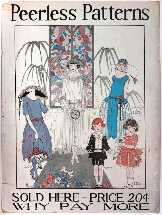 1920s Peerless Patterns advertising poster with bridal scene