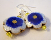 SPRINGTIME Flowers Cloisonne and Swarovski dangle earrings