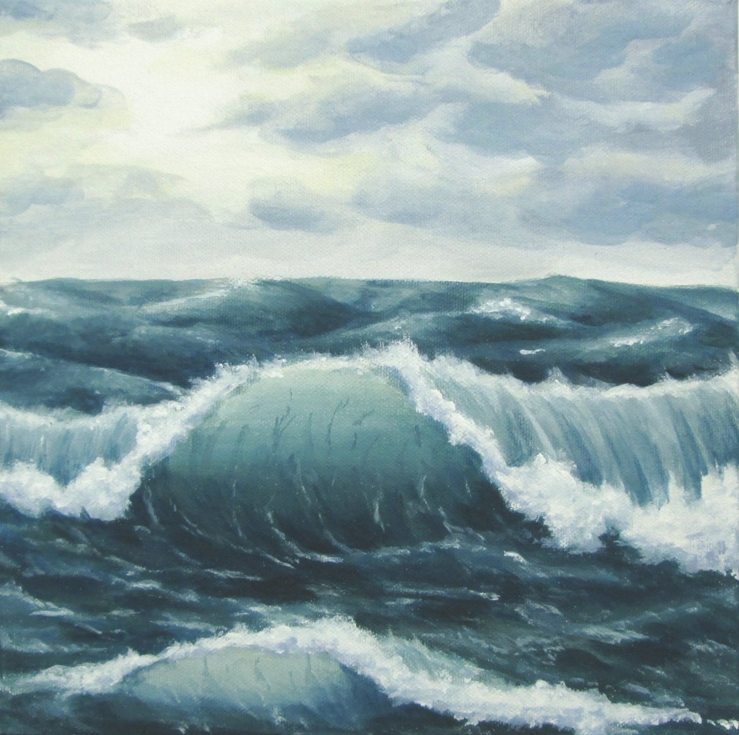 stormy sea, ocean painting, ocean waves, seascape, cloudy sky seascape, ocean acrylic painting, ocean storm, rough seas painting, choppy seas