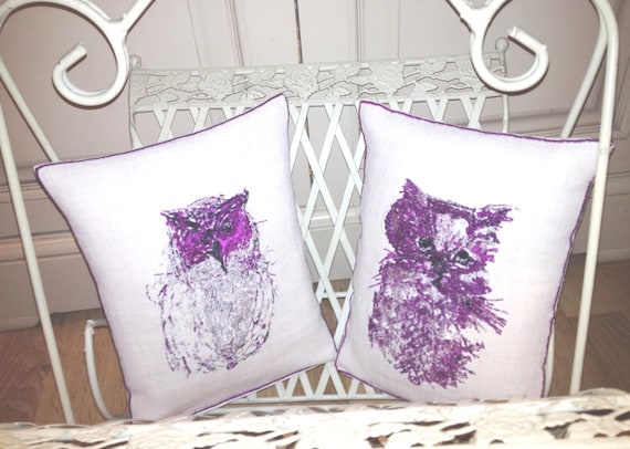 Vintage Linen, Scatty Kitty or Tatty Owl, Embroidery Art Throw Cushion