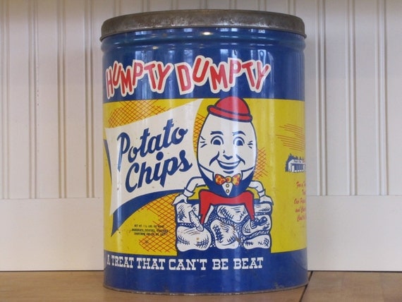 Humpty Dumpty Potato Chips Tin, Humpty Dumpty Potato Chips, Humpty Dumpty, Vintage Tin, Large Tin Can