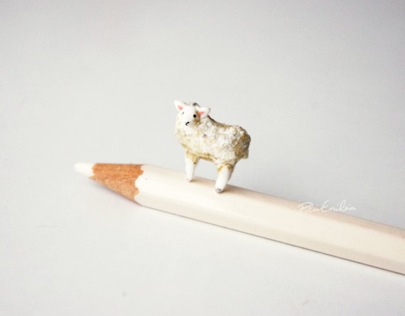 Miniature white sheep, polymer clay sculpture, Made to order