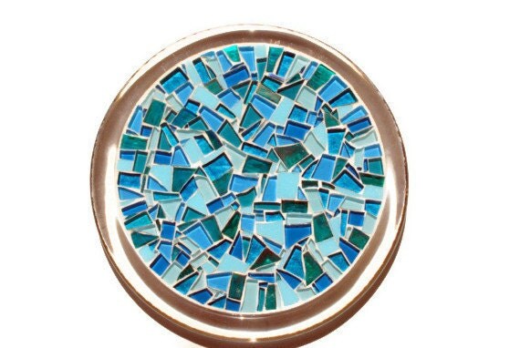 Teal Mosaic Trivet Candle Holder by GreenStreetMosaics on Etsy