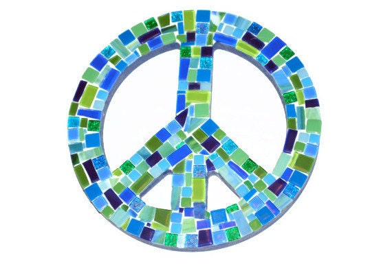 Blue and Green Mosaic Peace Sign Wall Art by GreenStreetMosaics