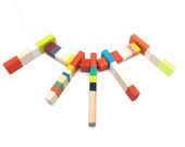 Tribal Totem Necklace Color Block Necklace Painted Wood Wearable Art Abstract Totem Color Blocks