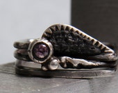 waiting for love sguare ring, hand made sterling silver with black paste and pink stone