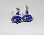 Blue Green  And Yellow Earrings, Pretty Earrings, Beadwork Earrings, Lampwork  Earrings, Glass Bead Earrings