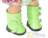 Releaserain Buckles Rain Boots Doll Shoes Patent Light Green for 18" American Girl dolls