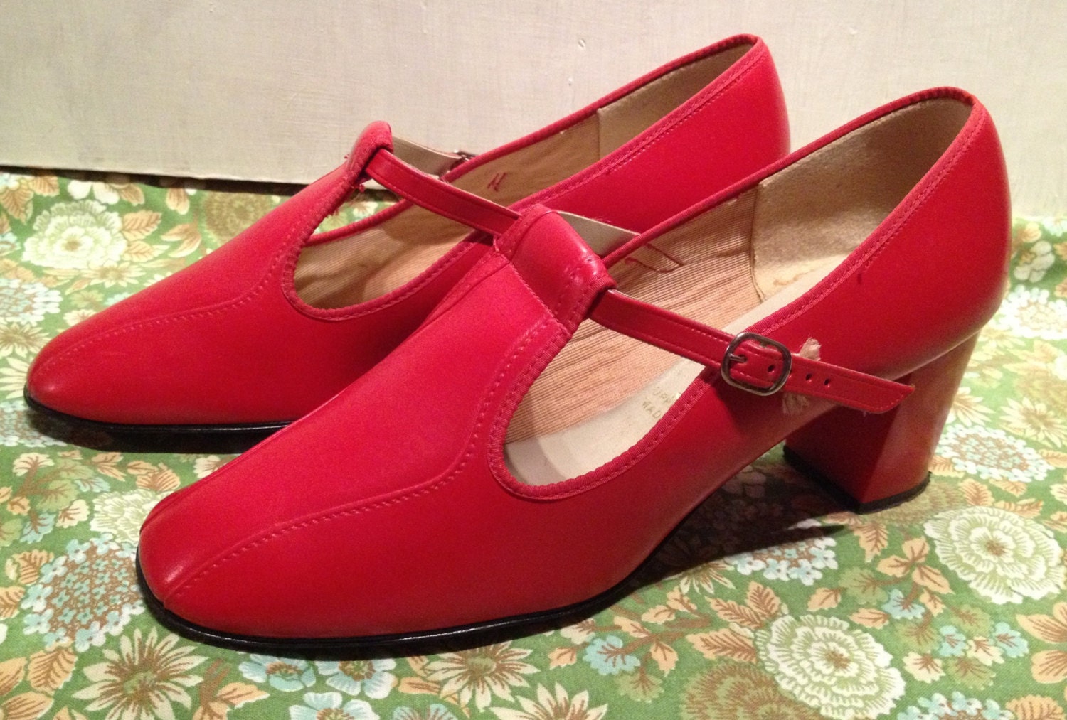Vintage Retro Orignal 50s 60s Mod Red Mary Jane Shoes Size 6 Madmen ...