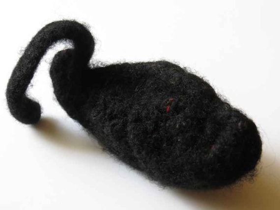 Cat Nip Mouse Toy - Felted Black Wool
