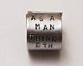 Aluminum CLICHE Handstamped Cuff Ring 'As A Man Thinketh' INSPIRATIONAL Jewelry, WIDE Band, Silver Wrap Ring Cuff