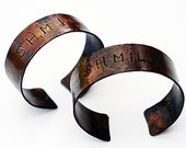 His and Her Bracelets, Matching Couple Jewelry, Customized Copper Cuffs, SHMILY Love Bracelet