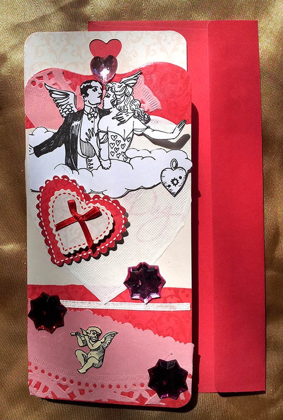 Dame Darcy hand crafted Floating on a cloud of love valentine card