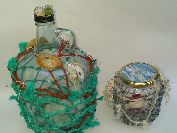 Dame Darcy, Nautical, Mermaid, hand painted, eco-friendly, Ship, sailing , hanging candle jar  moonshine, recycled