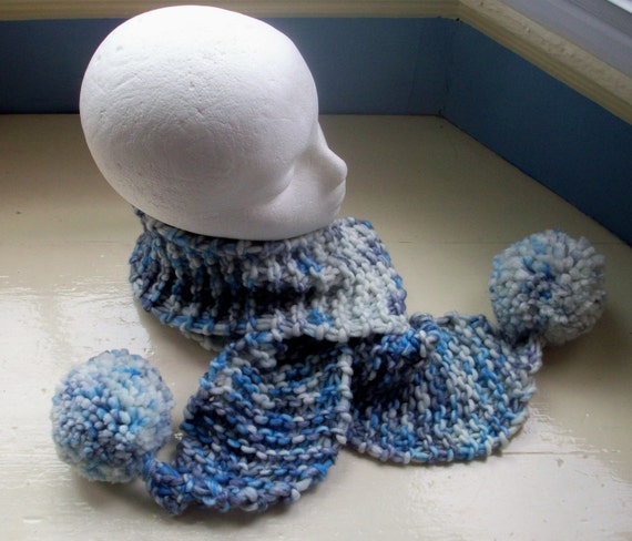 Pompom scarf blue knit fun by SpinningStreak on Etsy