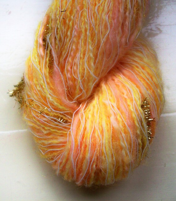 Hand painted novelty yarn 50g  peach apricot by SpinningStreak