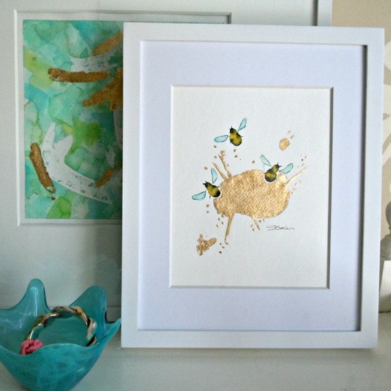 Original Watercolor Painting Bees, Bumble Bees, Honey Bees