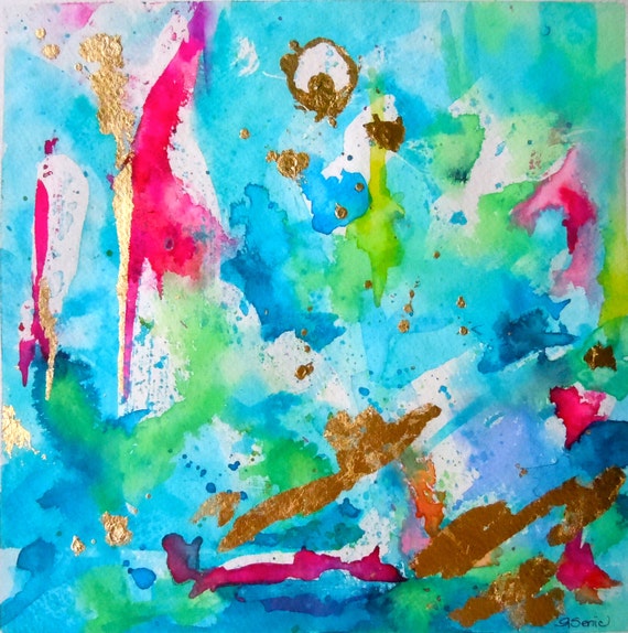 Abstract Print, Abstract Art, Turquoise, Aqua Abstract Wall Art, Aqua Mint Pink"Festive" - 14x14