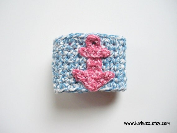 Light Blue Nautical Crochet Cotton Cuff Bracelet with by luvbuzz