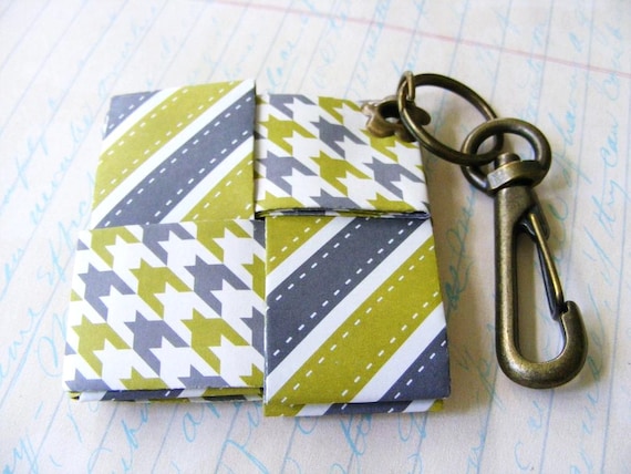 Preppy Argyle and Stripes Keychain Oive Green by meiguidesigns