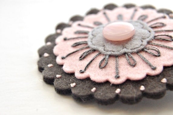 Blush Pink and Gray Brooch