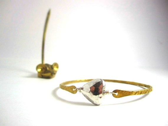 Silver Heart and Raw Brass Bangle