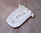 Spa Crochet Soap Saver Sack, Bag, Cotton Scrubbie, Drawstring Holder, White, Zen Bath, For Men and Women, Handmade by NutmegCottage
