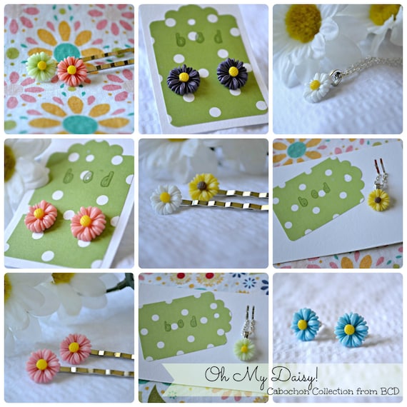 Pink and Green Daisy Bobby Pin Set