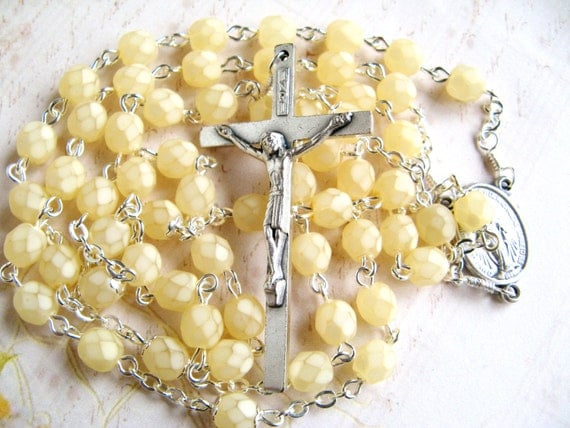 Butter Yellow Rosary - First Holy Communion - Girls, Women - Free Domestic Shipping