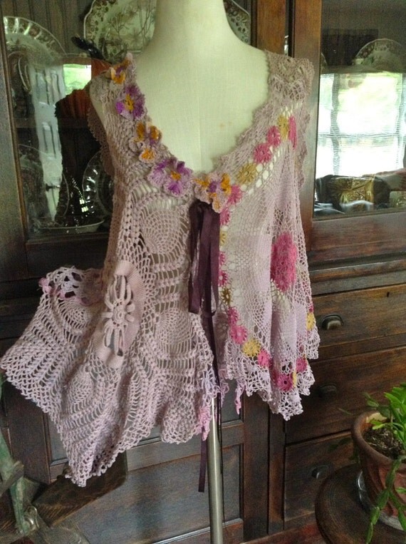 Luv Lucy Plum Pansies Crochet Top